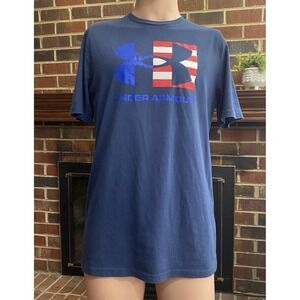 Under Armour Men's‎ Adult Sz M  Tee Shirt Blue Loose Flag Athletic Casual Used